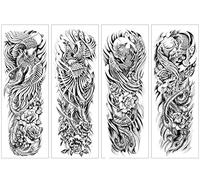 JSHEN 4 Feuilles Tatouages Temporaires 3D Plein Bras Fleur Oiseau 17x48cm Autocollants De Tatouage Temporaire Réalistes Hommes Femmes Garçon Fille Tatouage Pour Les Cadeaux De Fête D'Anniversaire