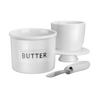 JSHKY Beurrier français avec ligne d'eau, le beurrier original en porcelaine pour comptoir, cadeau pour la fête des mères, Thanksgiving, Noël, couleur : pot blanc avec logo noir
