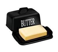 JSHKY Beurrier pour un bloc entier de 500 g de beurre britannique, grand stockage de beurre en porcelaine pour comptoir, récipient à beurre en céramique, couleur : noir.