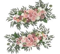 JSJHJZJ 2 PCS Wedding Arch Flowers, Dusty Rose Flower Garlands, Handcraft Artificial Rose Arch Flowers for Wedding Arch Sweetheart Table Ceremony Backdrop Decorations for Home(E)