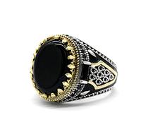 JSJJPLM Pierre d'agate Naturel Turquie Bijoux Hommes Bague avec Agate Naturel Rouge Pierre 925 Sterling Argent Vintage King Crown CZÉ Bagues en émail pour Femmes Cadeau Masculin
