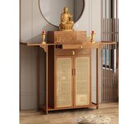 JSLJDM Table de sanctuaire en Bois avec Armoire,Autel Bouddhiste,Table D'Autel Bouddhiste,Style Modern, pour prière méditation et Support de Statue Brown 140x40x119cm