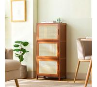 JSLJJBD Armoire de Rangement en Bambou avec Portes Vitrines pour Objets de Collection Vaisselier Colonne Cuisine Bibliothèque Salon pour Cuisine Salon Chambre B 3-Tier