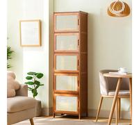 JSLJJBD Armoire de Rangement en Bambou avec Portes Vitrines pour Objets de Collection Vaisselier Colonne Cuisine Bibliothèque Salon pour Cuisine Salon Chambre B 5-Tier