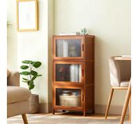 JSLJJBD Armoire de Rangement en Bambou avec Portes Vitrines pour Objets de Collection Vaisselier Colonne Cuisine Bibliothèque Salon pour Cuisine Salon Chambre A 3-Tier