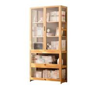 JSLJJBD Bambou Étagère à Livres avec Portes Rabattantes Transparentes Bibliothèque à Multi-Niveaux Visible Etagere Rangement pour Livres Meuble Cube Idéal pour Salon Home Office Natural 80cm 5-Layer