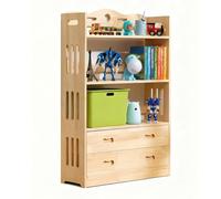 JSLJJBD Bois Massif Bibliothèque avec tiroirs Étagère à Multiples Compartiments Rangement Livre et Petit Objets pour Salon Bureau à Domicile et Chambre d’en 4-Tier - 85cm Classic Model - with Drawers