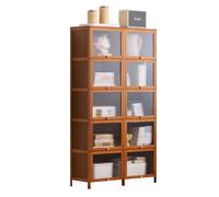 JSLJJBD Étagère Bambou à Compartiments Multiples avec Portes à Rabat Individuelles Bibliothèque Vitrine Polyvalente pour Livres Décor Objets de Collection Organiseur pour Salon Brown 6 Layers