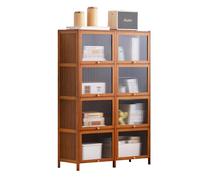 JSLJJBD Étagère Bambou à Compartiments Multiples avec Portes à Rabat Individuelles Bibliothèque Vitrine Polyvalente pour Livres Décor Objets de Collection Organiseur pour Salon Brown 5 Layers