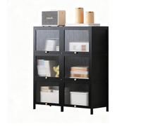 JSLJJBD Étagère Bambou à Compartiments Multiples avec Portes à Rabat Individuelles Bibliothèque Vitrine Polyvalente pour Livres Décor Objets de Collection Organiseur pour Salon Black 4 Layers