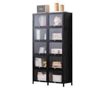 JSLJJBD Étagère Bambou à Compartiments Multiples avec Portes à Rabat Individuelles Bibliothèque Vitrine Polyvalente pour Livres Décor Objets de Collection Organiseur pour Salon Black 6 Layers