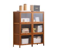 JSLJJBD Étagère Bambou à Compartiments Multiples avec Portes à Rabat Individuelles Bibliothèque Vitrine Polyvalente pour Livres Décor Objets de Collection Organiseur pour Salon Brown 4 Layers