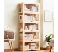 JSLJJBD Étagère en Bois avec Portes à Abattant Transparentes Bibliothèque Livre Étagère Rangement Bois Multiniveaux Étagère Verticale pour Salle de Study Salon pour Livres Solid Wood 60cm 5 Tiers