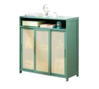 JSLJJBD Étagère Rangement Bambou à Portes Coulissantes Bidirectionnelles Bibliothèque Etagère à Multi-Compartiments avec Portes en Rotin Etagère pour Salon Rangement pour Livres Black 3-Door