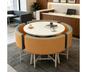 JSLXNDM Ensemble Table Ronde avec 4 chaises 5 pièces, avec chaises rembourrées, de réception Bureau Gain de Place pour Appartement, Salle de Pause, Restaurant et Espace d’Accueil Style-R