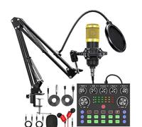 JSMDLN Pack D'équipement pour Podcast Comprenant Un Microphone, Un Modificateur De Voix, Un Bras Articulé à Suspension, Une Suspension Antichoc Et Un Filtre Anti-Pop pour Le Studio, Le Chant Glod