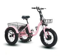JSMDLN Tricycle électrique à Assistance Au Pédalage 20 Pouces, Pneus Larges Tout-Terrain, avec 2 Paniers De Rangement, Siège Réglable, Phare, Tricycle Pliable pour Adulte Jusqu'à 200 Kg Pink