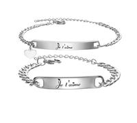 JSNOM Bracelet Couple Amoureux pour 2: Bracelets Distance Acier Inoxydable Gravure Je t'aime Tu es ma personne Son roi Sa reine, Cadeau Saint Valentin pour Femmes Hommes (Je t'aime)