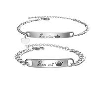 JSNOM Bracelet Couple Amoureux pour 2: Bracelets Distance Acier Inoxydable Gravure Je t'aime Tu es ma personne Son roi Sa reine, Cadeau Saint Valentin pour Femmes Hommes (Son roi & Sa reine)