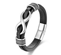 JSNOM Bracelet Homme Cuir Cadeau: Bracelets infinito Acier et Fermoir Magnétique eavec Boîte Cadeau, Bijoux Cadeau Fête des Pères Anniversaire Saint Valentin Noël pour Hommes (Argent, L-9.0inch)