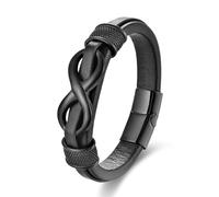 JSNOM Bracelet Homme Cuir Cadeau: Bracelets infinito Acier et Fermoir Magnétique eavec Boîte Cadeau, Bijoux Cadeau Fête des Pères Anniversaire Saint Valentin Noël pour Hommes (Noir, M-8.3inch)