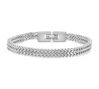 JSNOM Bracelet pour homme en acier inoxydable : double chaîne Franco Bracelet de poignet avec fermeture en acier inoxydable, bracelets à maillons noirs argentés et dorés pour homme et femme, 7.5inch