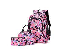 JSNOM Cartable Fille Garcon Primaire Ensemble: Sacs à dos Ecole Scolaire avec Trousses et Sac à Lunch Sac Ados Imperméable pour CP CE1 CE2 CM1 CM2 Enfant (Noir)