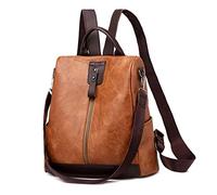 JSNOM Sac à dos femme en cuir décontracté anti-vol : petit sac à dos élégant imperméable pour université scolaire shopping travail, marron, M