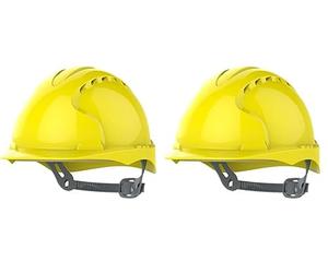 JSP Evo®2 Casque de sécurité avec Harnais à cliquet - Aéré - Casque de sécurité Industriel en 397 pour Le bâtiment, la Construction et Les Chantiers - Jaune (AJF030-000-200) (Lot de 2)
