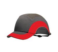 JSP HardCap A1+ Casquette anti-chocs à bord court - Gris/rouge, passepoil réfléchissant, ventilé, ajusteur à une main (ABR000-00L-504)