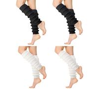 Jspupifip Lot de 4 paires de jambières pour femmes et filles, mignonnes en tricot côtelé des années 80 et 90 Y2K, chaussettes kawaii pour fête fluo, sports d'automne et d'hiver, yoga, patinage