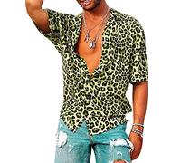 Jsrichhe Chemise à manches courtes pour homme avec imprimé léopard style rétro et boutons, Vert, L