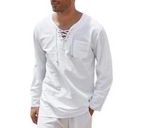 Jsrichhe Costume médiéval vintage en coton à manches longues confortable à lacets pour homme - Chemise de pirate classique écossaise Jacobite Ghillie, blanc, L