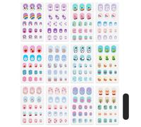 JSRQT 12 Feuilles Autocollants pour Vernis à Ongles Enfants, Auto-adhésif Autocollants Décalcomanies, Bandes Autocollants pour Ongles en Gel Nail Stickers avec Motif Dessin Animé pour Fête Nail Art