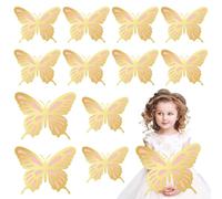 JSRQT 12 Pièces 3D Grandes Décorations de Fête Papillon, Autocollants Muraux Papillon en Papier 2 Couches, Décoration Murale Papillon pour Mariage Anniversaire Chambre Baby Shower (Rose Doré)