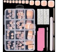 JSRQT 120 Pièces Faux Ongles D'orteil Français Pieds Ongles Conseils Courts Artificiel Ongle d'Orteil avec Boîte Capsule Ongle Pied French Pleine Couverture Faux Ongle Pied Bricolage Pieds Manucure