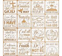 JSRQT 16 Pièces Pochoirs Inspirants Chrétiens Réutilisables en Plastique, Kit de Pochoirs de Mots de Citations de Motivation de Versets Bibliques, DIY Pochoirs de Peindre sur Bois Mur Toile, 20×20CM