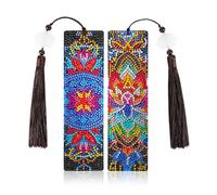 JSRQT 2 Pièces Mandala Marque-page de Peinture Diamant,DIY 5D Signets de Perles Cuir avec Glands,Diamond Paintings Bookmark,Accessoires de Lecture Cadeau pour Étudiants Enseignants