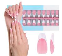 JSRQT 240 Pièces Faux Ongles en Gel Français, Long Cercueil Faux ongles à Pointe Française Press on Nails, Faux Ongles Artificiels Capsules, 3 en 1 X-Coat Tips French Nail Art pour Femmes Filles, Rose
