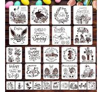 JSRQT 28 Pièces Pochoirs de Pâques, Pochoirs en Plastique Réutilisables de Taille Mixte Lapin Fleur Stencils, Modèle de Pochoirs Peinture Dessin pour Craft Making Décoration de Fête Maison Pâques