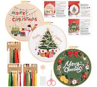 JSRQT 3 Pièces Christmas Broderie Starter Kits,Noël DIY Point de Croix Kit de Démarrage de Broderie,Embroidery Starter Kit pour Débutant