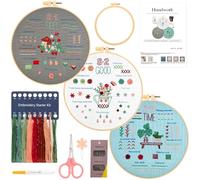 JSRQT 3 Pièces Démarrage De Broderie,Kit de Pratique de Broderie pour Débutant,DIY Point de Croix Broderie Kit avec Cerceaux de Broderie