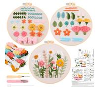 JSRQT 3 Pièces Punch Needle Broderie Kit pour Débutants, Kit de Pratique de Broderie pour Amateurs Artisanat Apprendre Point de Base, Démarrage Point Croix DIY avec Outil et Instructions