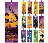 JSRQT 36 Pièces Marque-pages Halloween en Papier, Signet Clip de Page Double Face Citrouille Fantôme avec Rubans, Marque Personnalisés pour Lecture, Carte Bookmark Étiquette pour Halloween Décoration