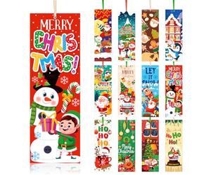 JSRQT 36 Pièces Marque-pages Noël en Papier, Signet Double Face Clip de Page Noël Mignons avec Rubans, Marque Personnalisés pour Lecture, Carte Bookmark Étiquette pour Noël Décoration, École Bureau