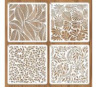 JSRQT 4 Pièces Grands Pochoirs pour Peinture, Modèle de Dessin de Textures Décoratives Feuilles, Ensemble de Pochoirs Réutilisables en Plastique pour Toile Bois Verre Meubles Sol, 30×30 cm