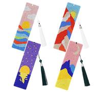 JSRQT 4 Pièces Kit Marque-pages Diamant 5D Paysage, DIY Diamond Painting Signets Soleil et Lune avec Glands,Accessoires Marqueurs de Page pour Lecture des Étudiants & Enseignants