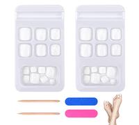 JSRQT 48 Pièces Faux Ongles Pieds Blanc D'orteil pour Dames Femmes Filles Conseils Acrylique Bouts d'ongle Artificiel Capsule Pied French Décorations (12 Tailles)