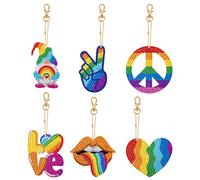 JSRQT 6 Pièces 5D DIY Diamant Plein Peinture Porte-clés LGBT Arc-en-ciel Diamonds Kits de Peinture Cartoon DIY Keychain pour Sacs Décoration par Numéro Kit Double Face Peinture Diamant Porte Clef