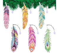 JSRQT 6 Pièces Diamond Art Painting Marque Page Peinture Diamant Lecture Marque-Pages Plume avec Pendentif Cadeaux Artisanaux Diamant DIY Peinture Signets Bookmark par Numéros pour Cadeaux